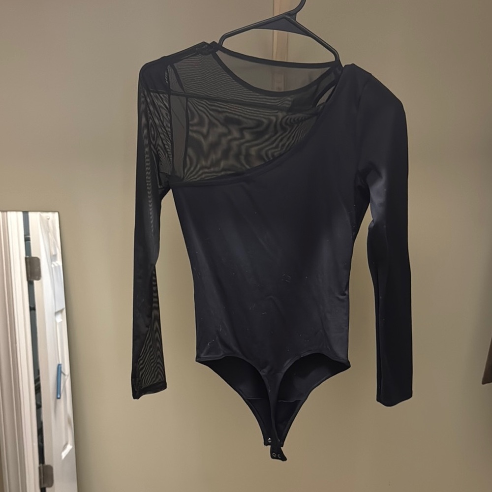 Black Sheer Mesh Long Sleeve Bodysuit